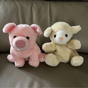 New 2 HAND PUPPETS PLUSH STUFFED Vtg Toys “R” Us Animal Alley /Pig & Lamb/Sheep